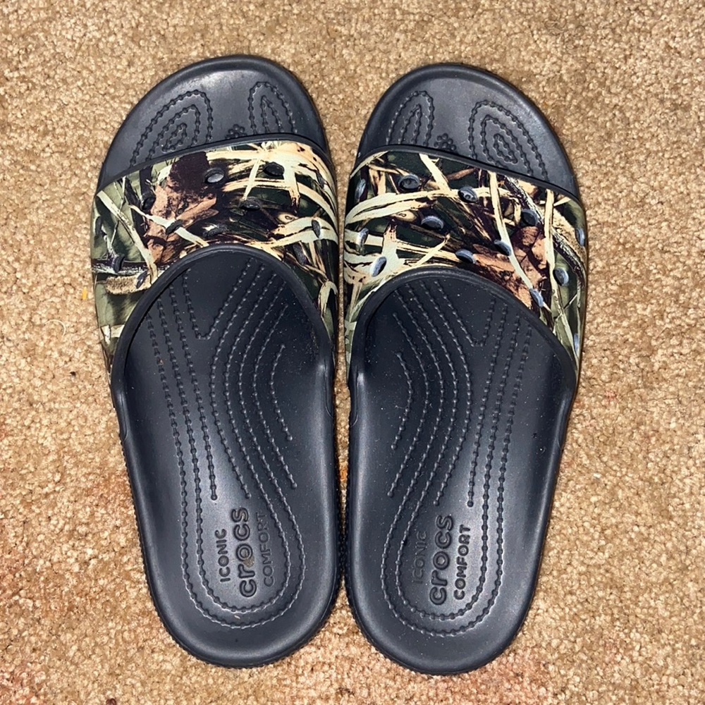 Camo croc slides